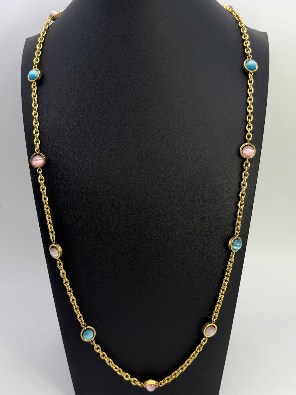 Joan Rivers Cat Eye Cabochon Classics Collection Long Gold Tone Necklace 36”